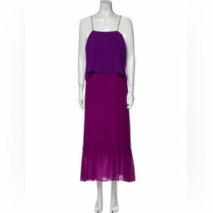 DIANE VON FURSTENBERG Purple Elalia Two Tone Ruffled Dress